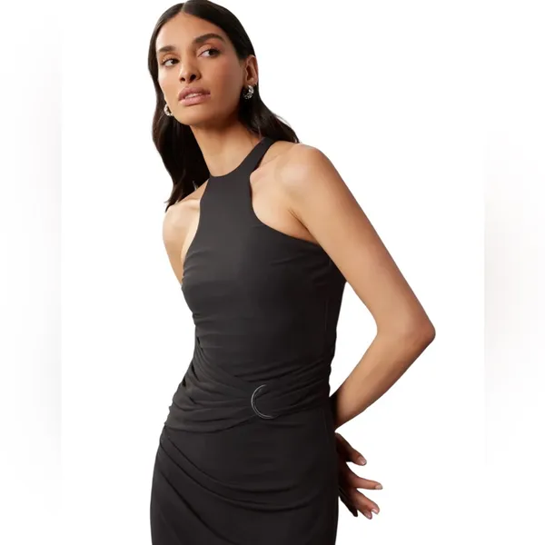 Halston - Lang Black Ruched Jersey Maxi Dress Size 14 Racerback - Image 2