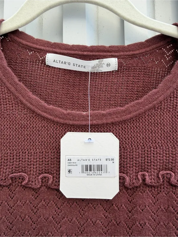 NWT Altar’d State Stevie Ruffle Trim Sweater Medium Chocolate Brown Bow Knit - Image 2