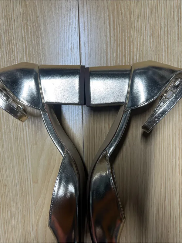 J.Crew Factory Gold Metallic Ankle Strap Block Heel Pumps Size 8 - Image 9