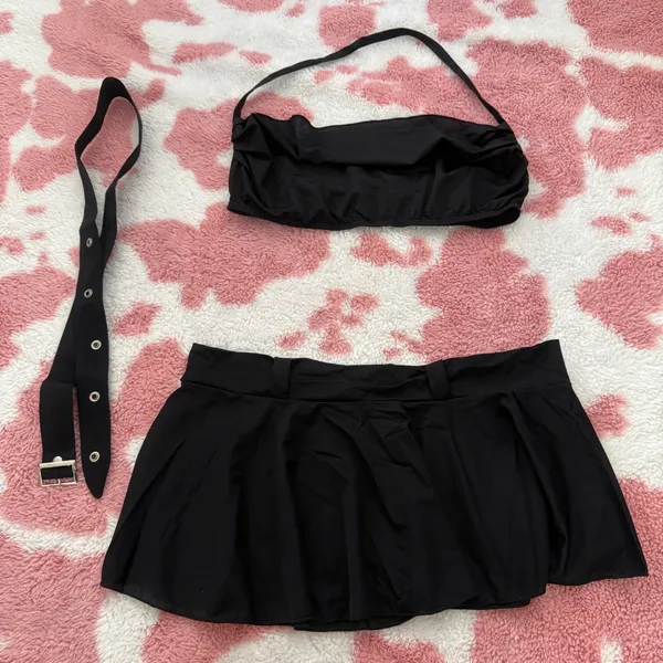 🖤🔥 Y2k Micro Mini Skirt Set – Black Ruched Halter + Belt Small 🔥🖤 - Image 7