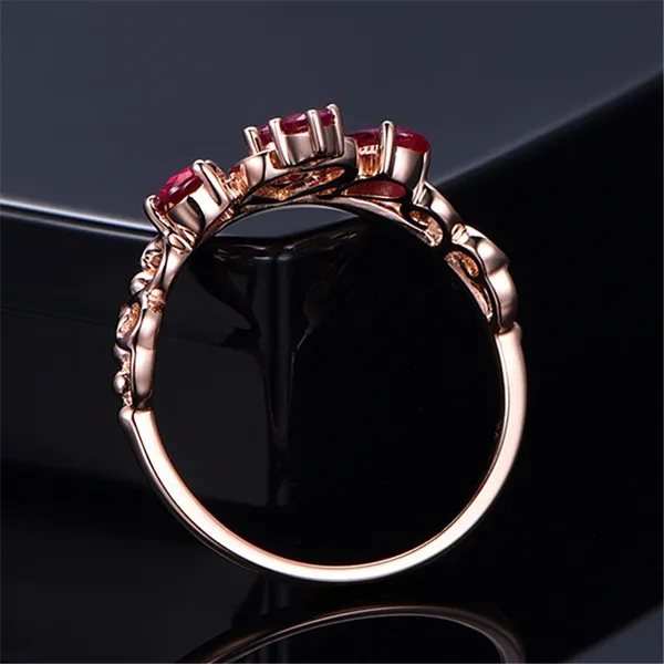 14K Rose Gold Plated Adjustable Red Crystal Ruby Crown Ring for Women - Image 4