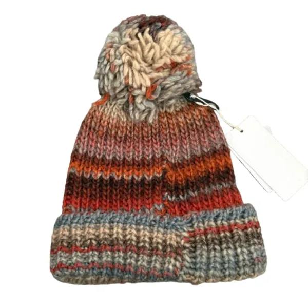 NWT Dillard's PomPom Beanie Wool Blend Stripe Knit Made in‎ Italy Fall Earthy - Image 2