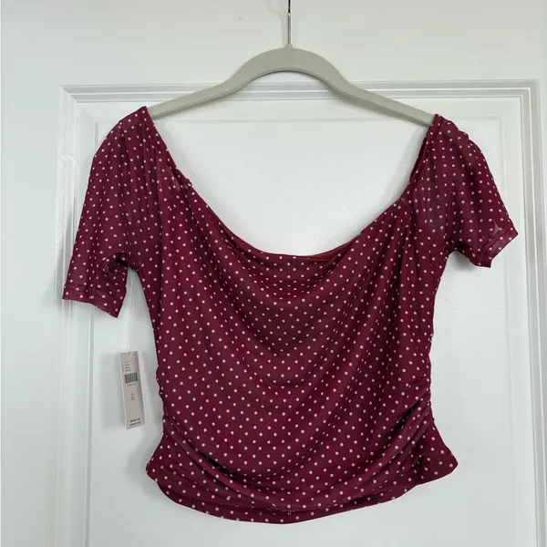 NWT Anthropologie The Frolic Polly Polka Dot Off-the-Shoulder Mesh Top Size XL - Image 7