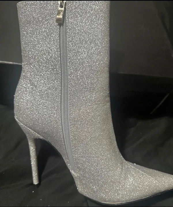 EGO DEVOTED POINTED TOE STILETTO HEEL ANKLE BOOT IN SILVER GLITTER - Image 10