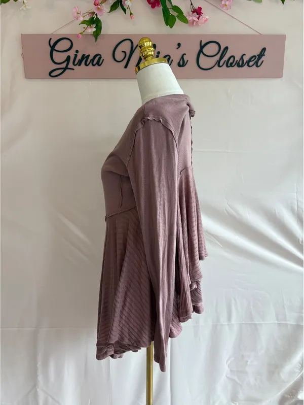 We The Free Women's Mauve Long Sleeve Flared Top, Size Small - Image 3