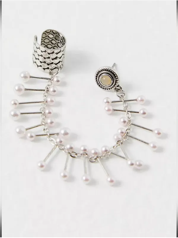 NWT Free People Finders Keepers Ear Cuff & Earring in Silver Pearl Combo - Image 7