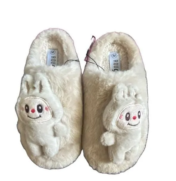 Rouge Plush Beige Slippers with Labubu Character Detail Size Medium 7/8 - Image 2