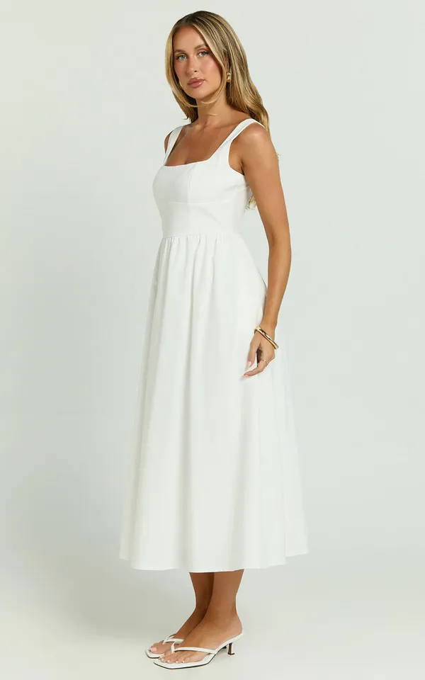 New Showpo Khari Midi Dress Linen Look Square A Line Dress Size 8 MSRP $119 - Image 7
