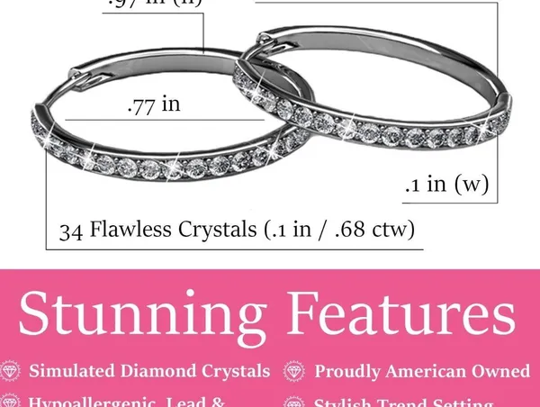 Cate & Chloe Bianca 18k White Gold Plated Crystal Silver Hoop Earrings - Image 5