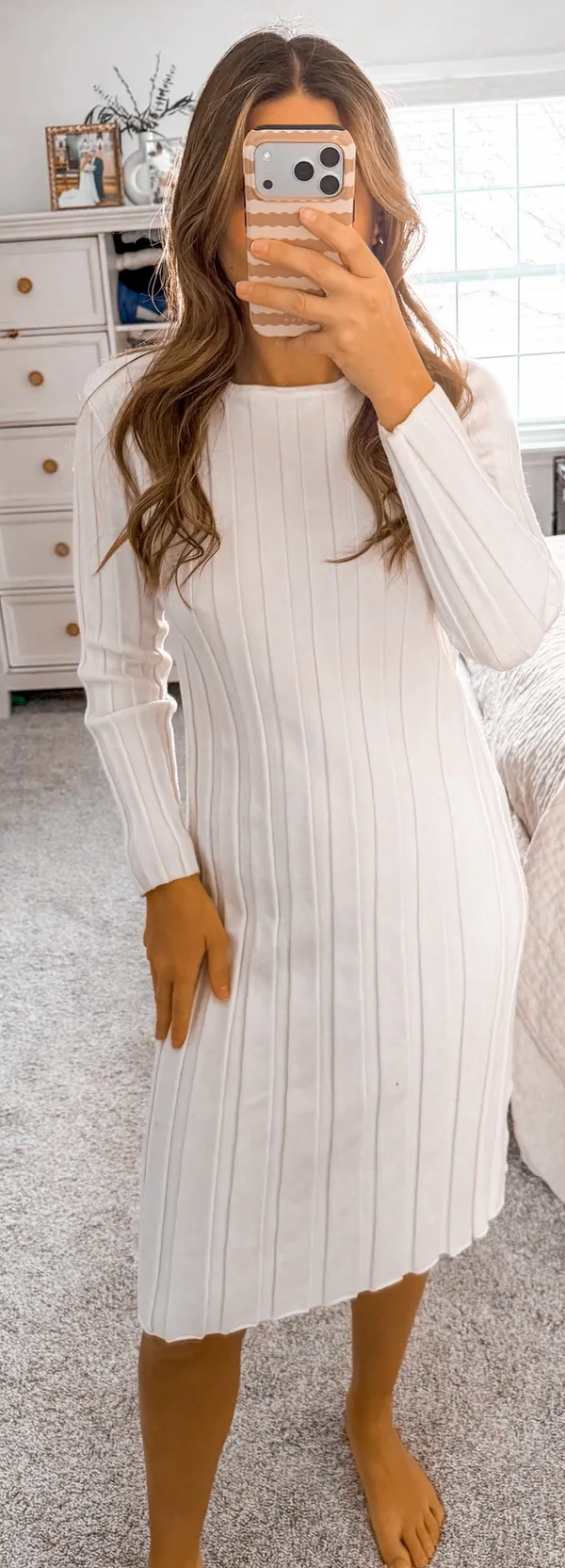 Boutique White knit longsleeve Midi Dress - Image 2