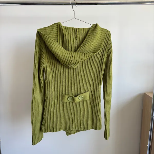 Vintage Mingle Green Ribbed Hooded Cardigan L Y2K Twee Indie Fairy Fall Cyber - Image 9