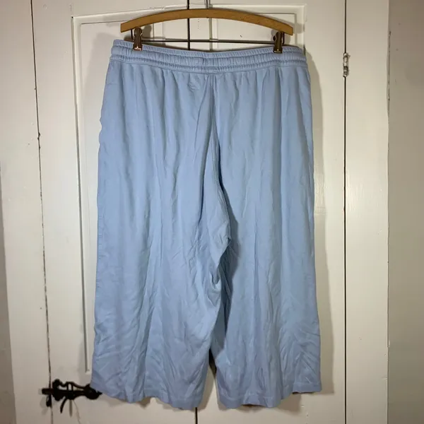 Lands End Womens XL Light Blue 100% Cotton Wide Leg Crop Drawstring Pants 545084 - Image 2