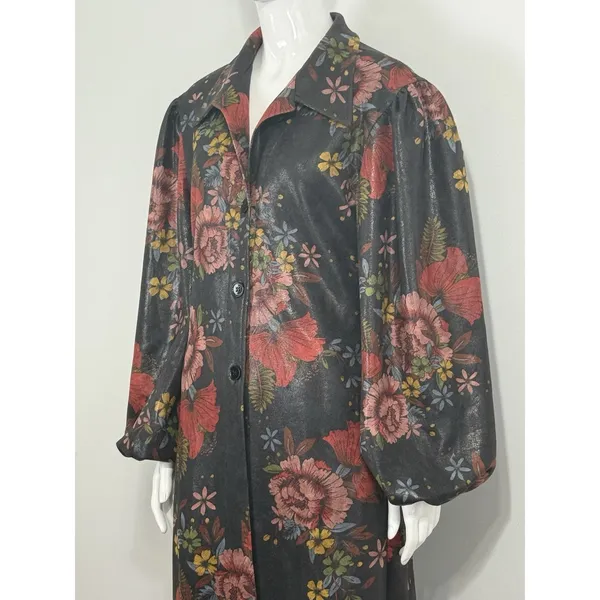 TOV Los Angeles Womens Floral Faux Leather Maxi Coat Dress Duster Jacket Size 38 - Image 6