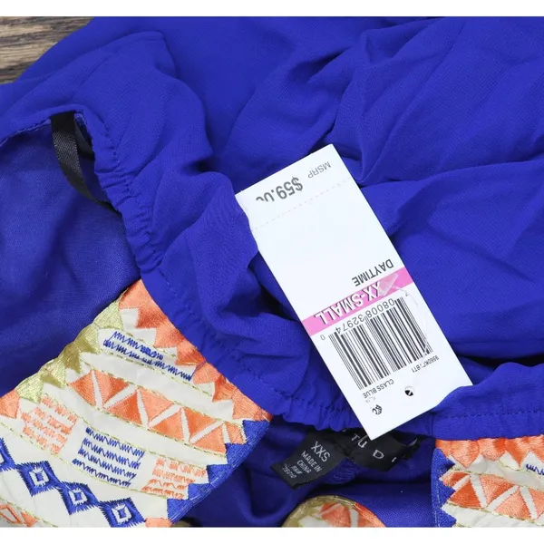 NWT City Studios Juniors Embroidered Handkerchief-Hem Shift Dress 2XS Blue - Image 6