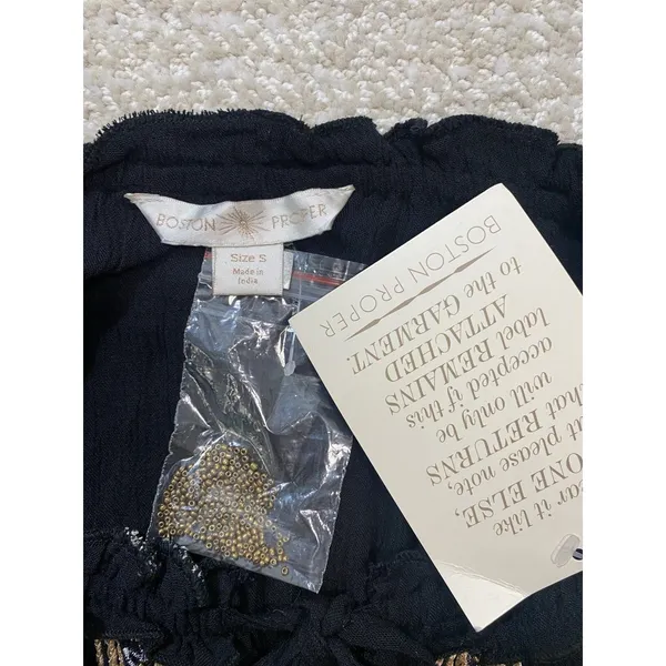 Boston Proper Black Embroidered Beaded Mini Floral Dress Scoop Neck Size S - Image 12