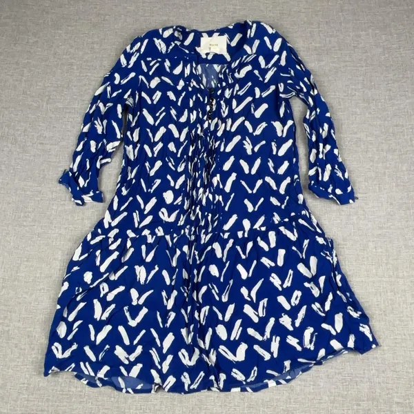 Maeve Anthropologie‎ Dress Womens XS Blue Geometric Henley 3/4 Sleeve - Image 4