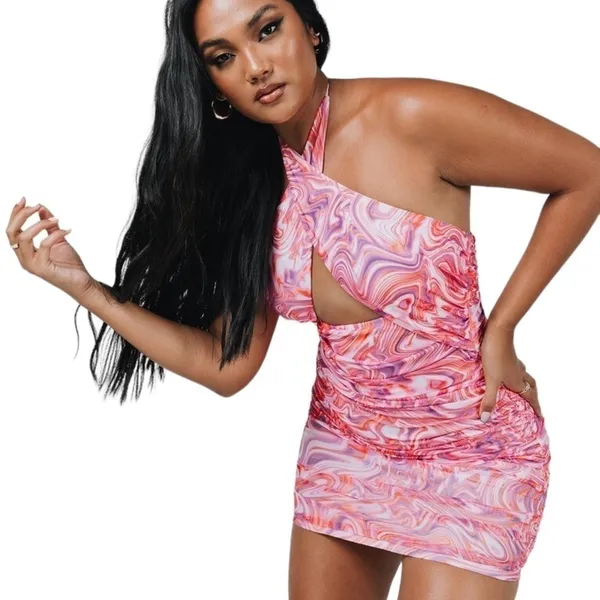 Princess Polly CHRISTOPH Mini Dress Sz. 12 Pink Retro Print BARBIECORE Summer - Image 4
