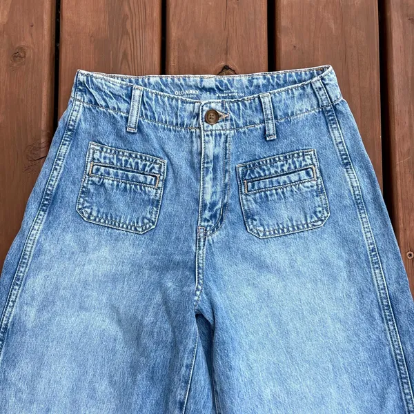 Old Navy‎ Jeans Light Wash High-Rise Baggy Wide-Leg Utility Women Size 0 - Image 3