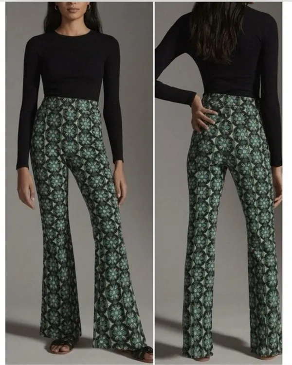 Anthropologie Maeve Size Large Flared Pants Sabine Knit Kick Flare Retro Funky - Image 2