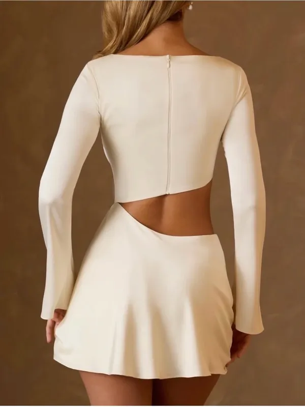 NWT Oh Polly Asymmetric Cut-out Long Sleeve Ivory Mini Dress US 0 - Image 3