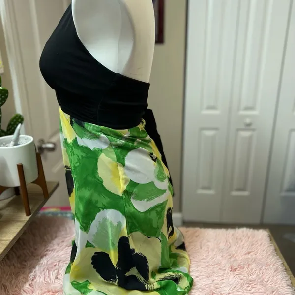 Bisou Bisou Miss Bisou Green Abstract Floral Halter Neck A-Line Maxi Dress Size S - Image 3