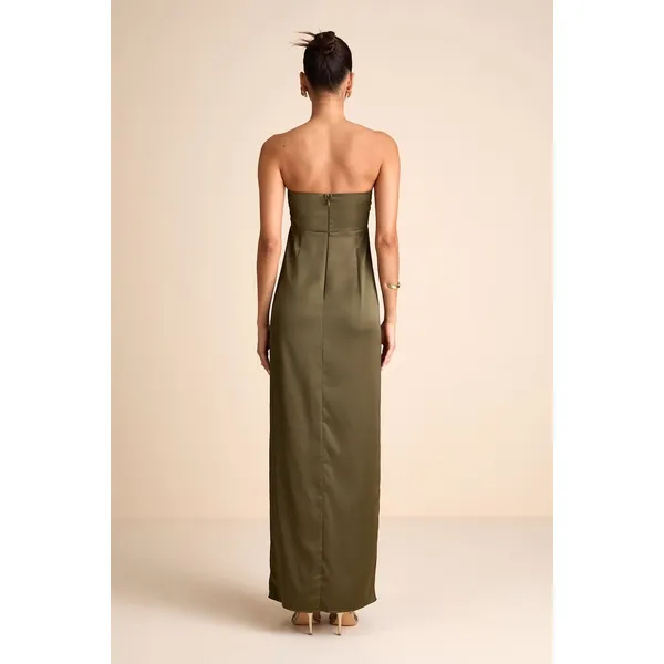 NWT Lulus Memorable Entrance Olive Green Strapless Satin Maxi Dress Holiday Sz L - Image 3