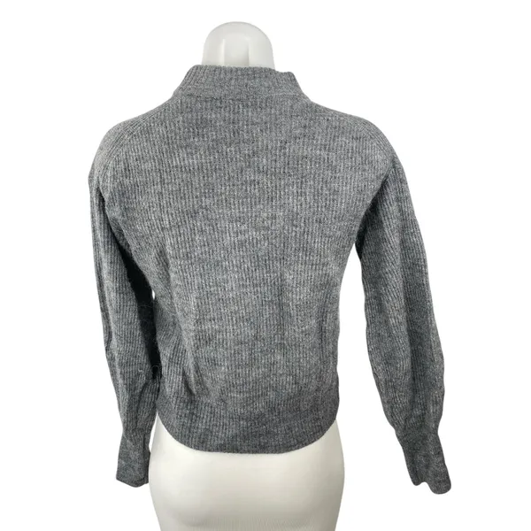 Quince Women's Gray Wool Knit Mock Neck Long Balloon Sleeve Sweater Top Size S - Image 4
