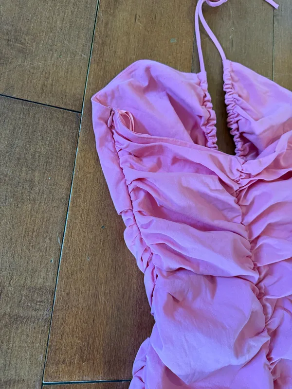 Zara Pink Ruched Halter-Style Mini Dress - Image 9