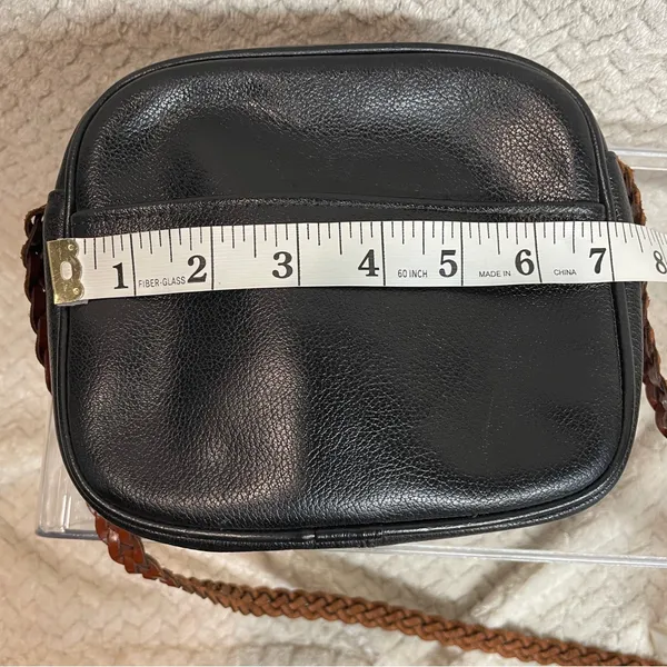 Vintage LJS Collection Small Black Crossbody Bag Brown Braided Strap 90s Classic - Image 9
