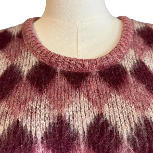 Vtg Knit Vest Academia USA SZ Med Pink Burgundy Plaid Preppy FLAW McGregor - Image 2