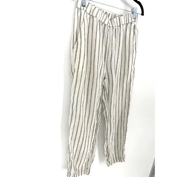 Quince Linen Pants Striped Small White Black Elastic Waist Pockets Sustainable - Image 2