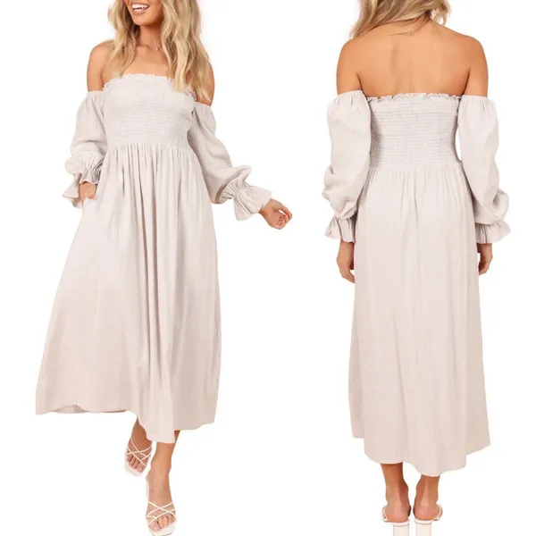 Petal + Pup Off The Shoulder Dress Domenica Striped Neutral Women 2 Midi Smocked - Image 5