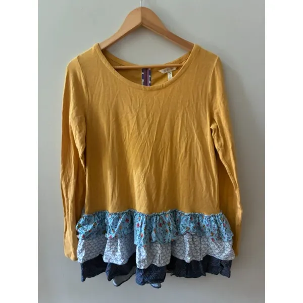Matilda Jane Weekend Vibes Tunic Top M Mustard Yellow Tiered Ruffle Boho - Image 4