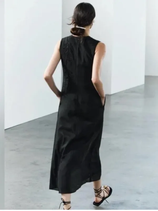 Zara Embellished Beaded Black Feather Midi Maxi Dress- ZW Collection NEW‎ - Image 4