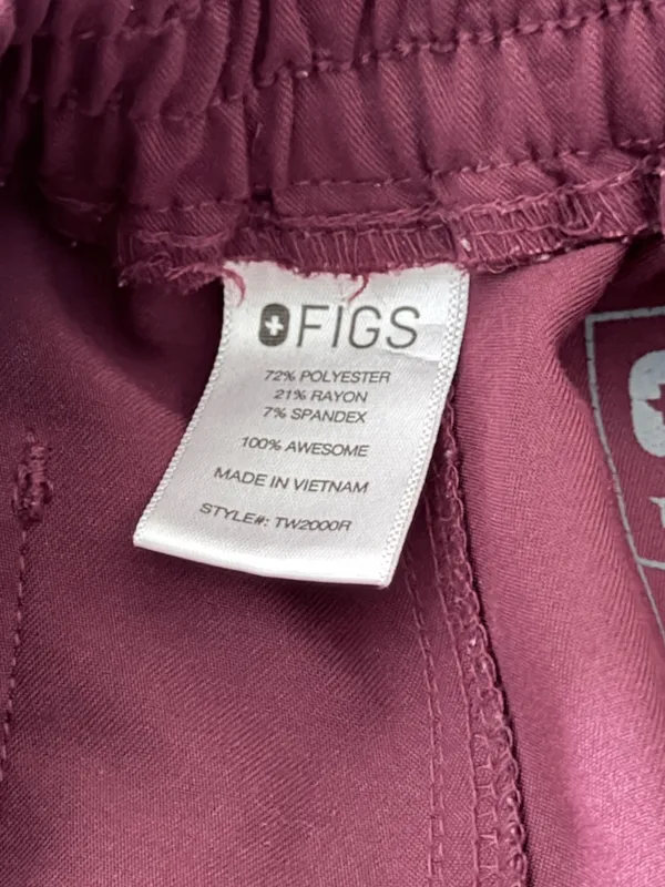 Figs Yola FIONx Elastic Waistband Scrub Pants Size Extra Small Burgundy - Image 5