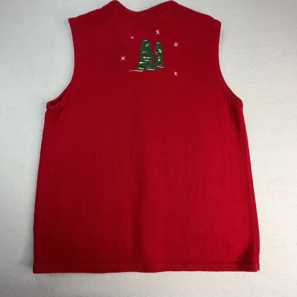 Breckenridge‎ Womens Red Ugly Christmas Sweater Vest Snowman Zip Medium Holiday - Image 7