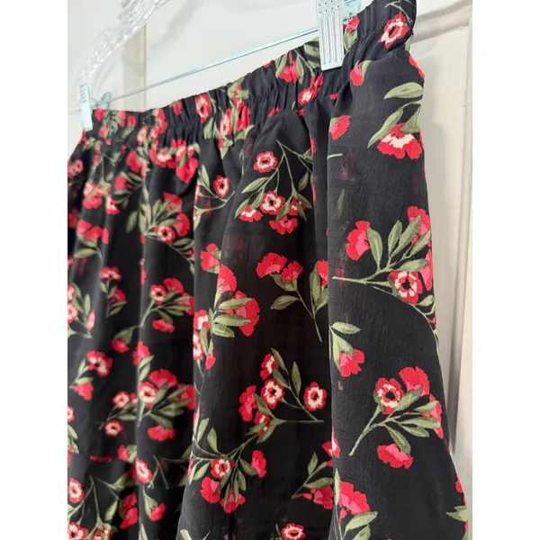 Draper James RSVP Black Red Floral Tiered Midi Skirt Elastic Waist Large L - Image 10