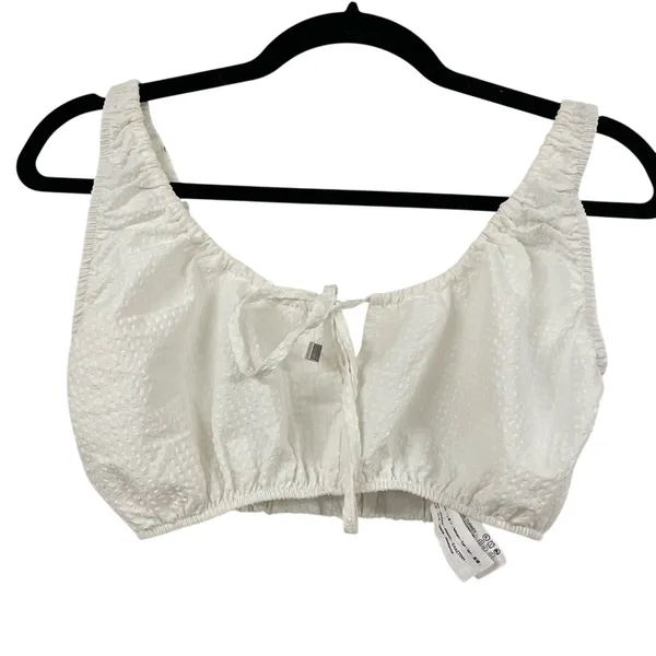 Zara White Cottage Core Swiss Dot Crop Top Blouse Womens M Summer Beachy - Image 2