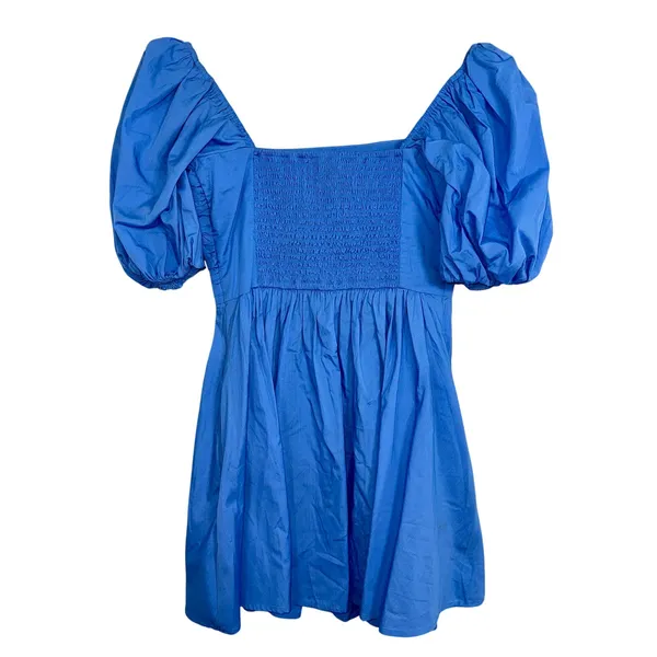 Abercrombie & Fitch Blue Smocked Back Puff Sleeve Mini Dress Womens Size XS P - Image 2