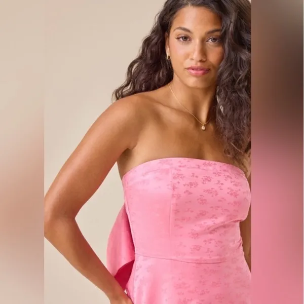 Altar’d State Strapless A-line Bow Mini Dress Pink Satin Size Medium Romantic - Image 6