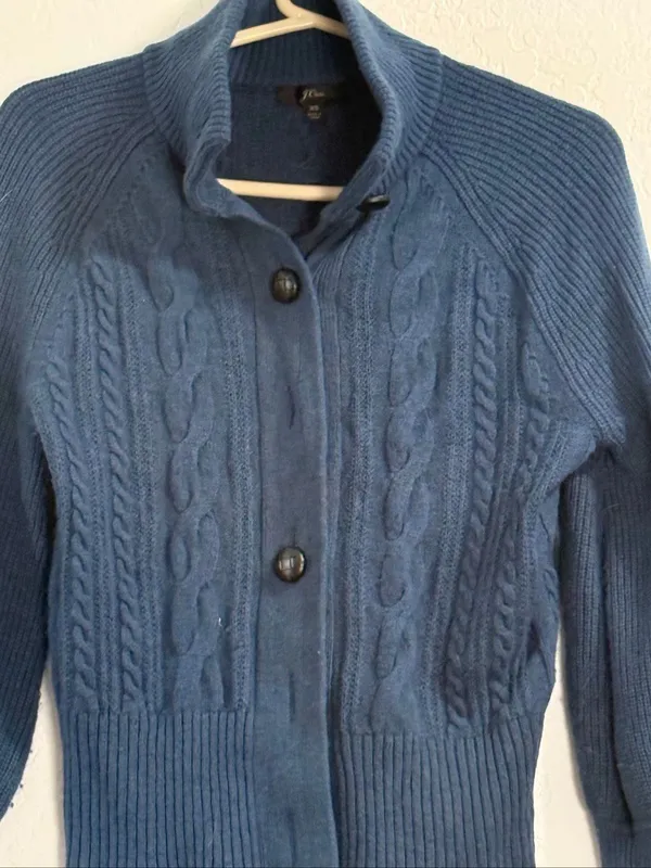 J crew Collection wool blend fisherman twisted cable-knit cardigan XS - Image 2