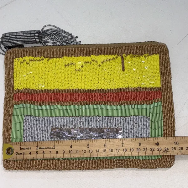 Anthropologie Jasper & Jeera Y2K Gold Silver Sequin Beaded Clutch Evening Bag - Image 6
