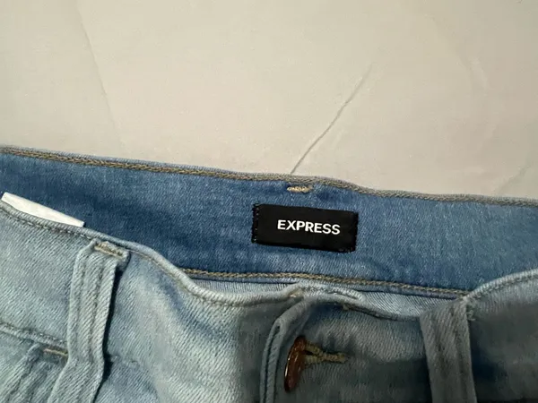 Express Light Blue Distressed Denim Cutoff Shorts - Image 4