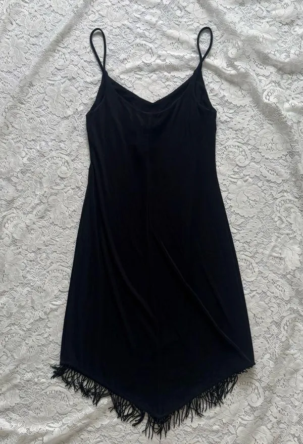Vintage City Triangles Y2K Fairy Grunge Slip Dress Beaded Black Goth Formal Sz M - Image 5