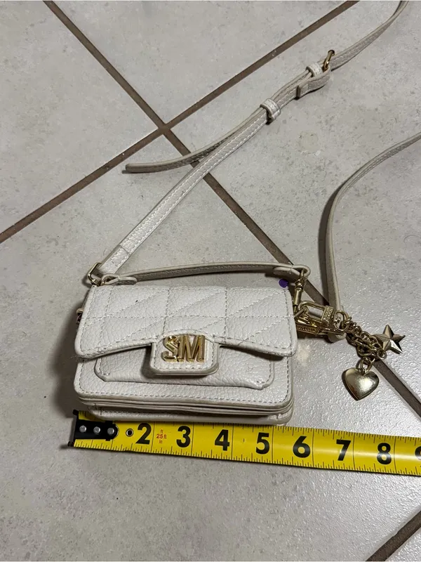 Steve‎ Madden Women Beige/White Quilted Mini Micro Crossbody Bag Charms. - Image 4