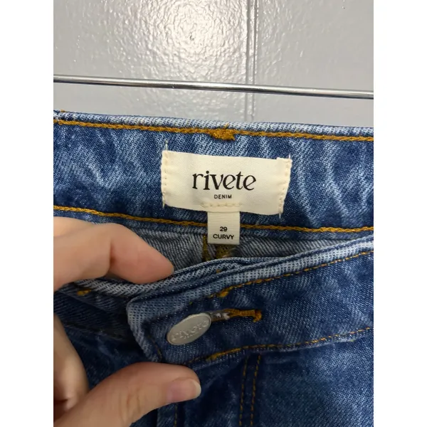 LOFT Rivete Curvy Vintage Dark Wash High Rise Wide Leg Classic Jeans 29 - Image 4