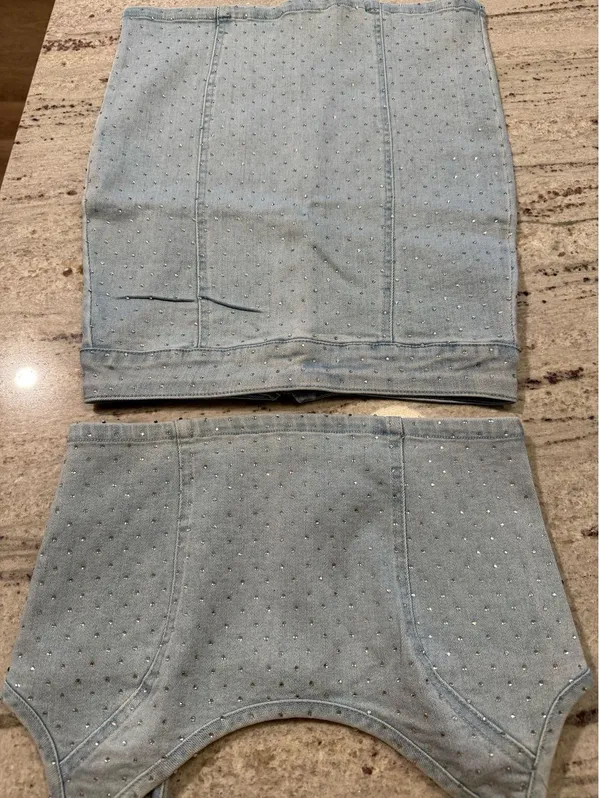 NanaMacs Denim Rhinestone Skirt Set - Image 2