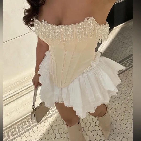 HOUSE‎ OF CB 'Aubrie' Vintage Cream Embellished Satin Corset With Sleeve NWOT S - Image 14