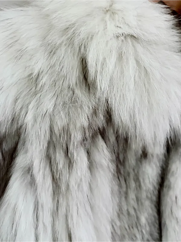 SAGA FOX Real Fur Coat Jacket White Grey Small Genuine Luxury Winter - Image 2