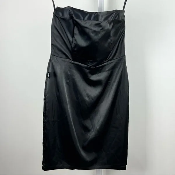 White House Black Market Black Satin Strapless Pleated Mini Dress Size 2 - Image 14